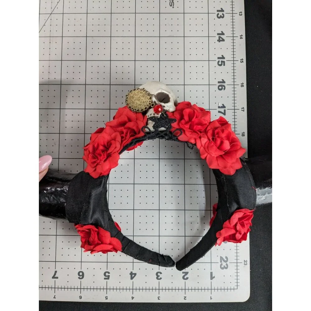 Gothic Antler Roses Skull Headband Hair Accessories Costume One Size Fit Most